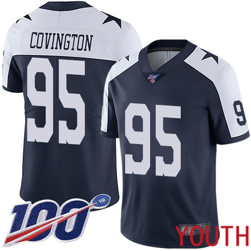 Youth Dallas Cowboys Limited Navy Blue Christian Covington Alternate #95 100th Season Vapor Untouchable Throwback NFL Jersey